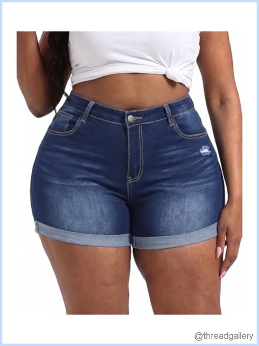 Women's Plus Size High Waisted Stretchy Jean Shorts Distressed Fold Hem